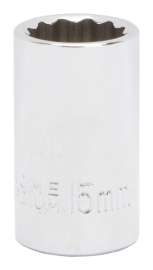 Vulcan MT6529861 Drive Socket, 15 mm Socket, 1/2 in Drive, 12-Point, Chrome Vanadium Steel, Chrome