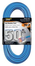 PowerZone Extension Cord, 16 AWG Cable, 5-15P Grounded Plug, 5-15R Grounded Receptacle, 50 ft L, 13 A, 125 V