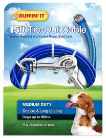 RUFFIN'IT 29115 Cable Tie-Out, Medium-Duty, Swivel Snap End, 15 ft L Belt/Cable, Steel, Blue