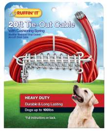 RUFFIN'IT 29220 Cable Tie-Out with Cushioning Spring, Heavy-Duty, Swivel Snap End, 20 ft L Belt/Cable, Steel, Red