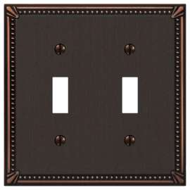 Amerelle Imperial 74TTDB Wallplate, 4-13/16 in L, 4-13/16 in W, 2 -Gang, Metal, Aged Bronze