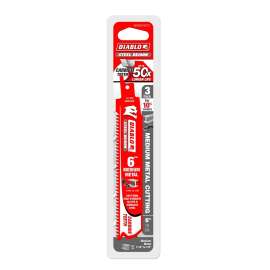 Diablo DS0610CF3 Reciprocating Saw Blade, 6 in L, 10 TPI, Carbide Cutting Edge
