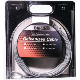 BARON 76005/50067 Aircraft Cable, 1/16 in Dia, 100 ft L, 96 lb Working Load, Galvanized Steel