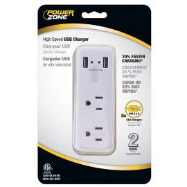 PowerZone ORUSB242 Outlet Charger, 2 -USB Port, 2 -Outlet, White