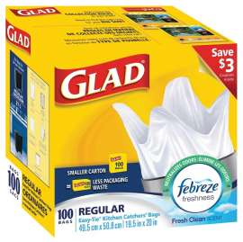 GLAD Easy-Tie 30220FRM1 Garbage Bag, Regular, White