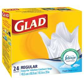 GLAD Easy-Tie 30226 Garbage Bag, Regular, 22 L Capacity, White