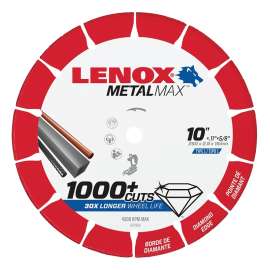 Lenox MetalMax 1972926 Cut-Off Wheel, 10 in Dia, 0.1 in Thick, 5/8 in Arbor, 25, 30 Grit, Diamond Abrasive