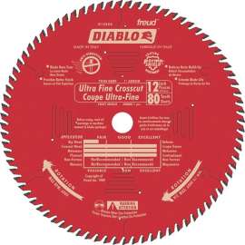 Diablo D1280X Circular Saw Blade, 12 in Dia, 1 in Arbor, 80-Teeth, Carbide Cutting Edge