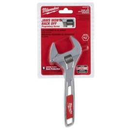 Milwaukee 48-22-7508 Adjustable Wrench, 8 in OAL, 1-1/2 in Jaw, Steel, Chrome, Ergonomic Handle