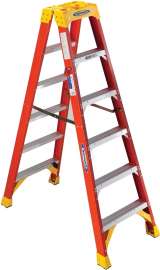 WERNER T6200 Series T6206 Twin Ladder, 10 ft Max Reach H, 5-Step, 300 lb, Type IA Duty Rating, 3 in D Step, Fiberglass