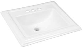 Foremost 17-0037-4W Bathroom Sink, Square Basin, 4 in Faucet Centers, 3-Deck Hole, 22 in OAW, 7-1/2 in OAH, White