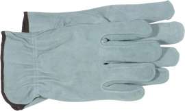 BOSS 4065L Driver Gloves, L, Keystone Thumb, Open, Shirred Elastic Back Cuff, Cowhide Leather, Gray