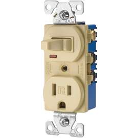 EATON TR274V Combination Switch, 1 -Pole, 15 A, 120/125 V, NEMA: NEMA 5-15R, Ivory
