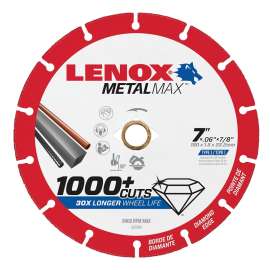 Lenox MetalMax 1972924 Cut-Off Wheel, 7 in Dia, 1/16 in Thick, 7/8 in Arbor, 40, 50 Grit, Diamond Abrasive