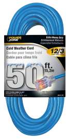 PowerZone Extension Cord, 12 AWG Cable, 5-15P Grounded Plug, 5-15R Grounded Receptacle, 50 ft L, 15 A, 125 V