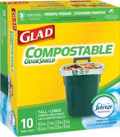 GLAD Easy-Tie 78163FRM5 Tall Compostable Bag, 42.5 L Capacity, Polyester, Tan
