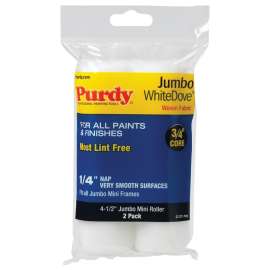 Purdy White Dove 140624010 Jumbo Mini Roller Cover, 1/4 in Thick Nap, 4-1/2 in L, 3/4 in Core, Dralon Fabric Cover