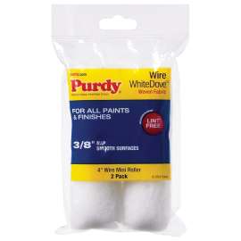 Purdy White Dove 140606042 Mini Roller Cover, 3/8 in Thick Nap, 4 in L, Woven Dralon Fabric Cover, White