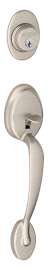 Schlage F 60VPLY/GEO619 Handleset, Keyed Different Key, 1 Grade, Brass, Satin Nickel