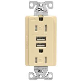 Arrow Hart TR7755V-K/TR7745V Duplex Combination USB Receptacle, 125 VAC Receptacle, 5 VDC USB, 2-Pole