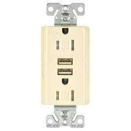 Arrow Hart TR7755LA-K Duplex Combination USB Receptacle, 125 VAC Receptacle, 5 VDC USB, 2-Pole