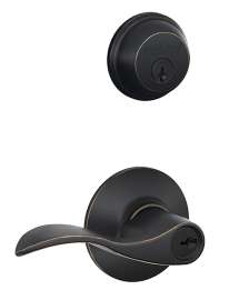 Schlage FB50NVACC716 Lever Entry Deadbolt Set, 1 Grade, Keyed Alike Key, Metal, Aged Bronze, 2-3/4 in Backset, C Keyway