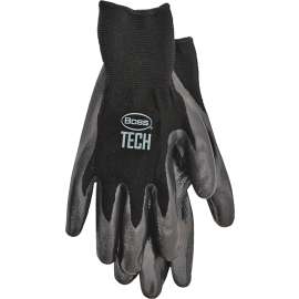 BOSS TECH 7820X Gloves, XL, Knit Wrist Cuff, Foam-Nitrile Coating, Nylon Glove, Black
