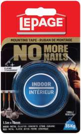 LePage No More Nails 1876531 Mounting Tape, 1.5 m L, 19 mm W, Clear