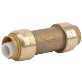 SharkBite U2008-0000LFA Check Valve, 1/2 in, Push-Fit, 200 psi Pressure, Brass Body