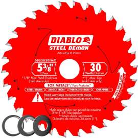 Diablo D053830FMX Saw Blade, 5-3/8 in Dia, 20 mm Arbor, 30-Teeth, Carbide Cutting Edge