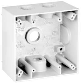 TEDDICO/BWF 2504W-1 Outlet Box, 2 -Gang, 4 -Knockout, 4-1/2 in Knockout, Metal, White, Powder-Coated