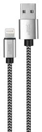 PowerZone KL-029X-2M-LIGHT Lightning Charging Cable, Braided Cable + Aluminum, Black + White Braided Cable, 6 ft L