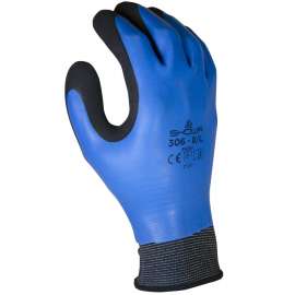 SHOWA 306L-08.RT Gloves, L, Elastic Cuff, Latex Coating, Black/Blue
