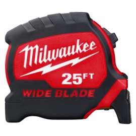 Milwaukee 48-22-0225 Tape Measure, 25 ft L Blade, 1-5/16 in W Blade, Steel Blade, ABS Case, Black/Red Case