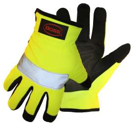 BOSS 991M High-Visibility, Reflective Mechanic Gloves, M, Open Cuff, Synthetic Leather