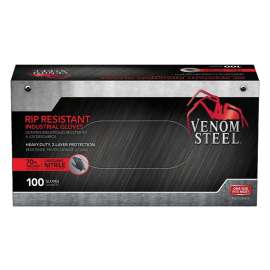 VENOM STEEL VEN6145N Disposable Gloves, One-Size, Nitrile, Powder-Free, Black, 9-1/2 in L