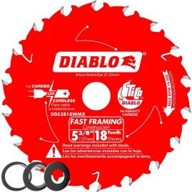 Diablo D053818WMX Saw Blade, 5-3/8 in Dia, 1/2 in, 5/8 in, 10 mm Arbor, 18-Teeth, Applicable Materials: Wood