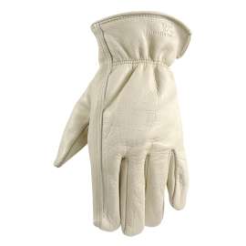 Wells Lamont 1130L Work Gloves, Men's, L, 9 to 9-1/2 in L, Keystone Thumb, Elastic Cuff, Cowhide Leather, White