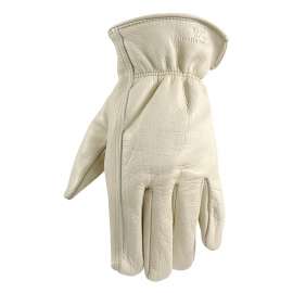 Wells Lamont 1130M Work Gloves, Men's, M, 8 to 8-1/2 in L, Keystone Thumb, Elastic Cuff, Cowhide Leather, White
