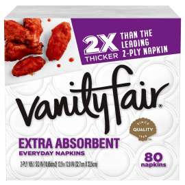VANITY FAIR 35236 Extra Absorbent Napkin, 6.38 in L, 6.38 in W, 2-Ply, Paper
