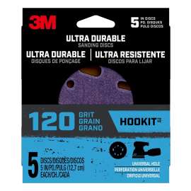 3M 27259 Power Sanding Disc, 5 in Dia, 120 Grit, Medium, Ceramic Abrasive, 5-Hole, 8-Hole