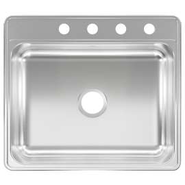 KINDRED CSLA2522-7-4N Kitchen Sink, 25 in OAW, 7 in OAD, 22 in OAH, Stainless Steel, Topmount/Drop-In Mounting, 1-Bowl