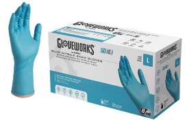 AMMEX GPNHD66100 Non-Sterile Disposable Gloves, L, Nitrile, Powder-Free, Blue, 300 mm L
