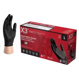 AMMEX BX346100 Disposable Gloves, L, Nitrile, Powder-Free, Black, 9-1/2 in L