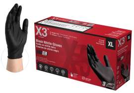AMMEX BX348100 Disposable Gloves, XL, Nitrile, Powder-Free, Black, 9-1/2 in L