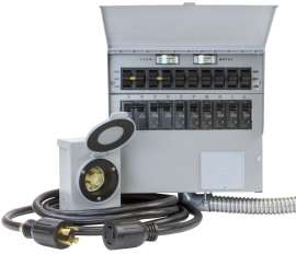 RELIANCE CONTROLS 310CRK Transfer Switch Kit, 1 -Phase, 30 A, 120/240 V, 10 -Circuit, Surface Mounting