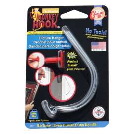 MONKEY HOOK Original Series TMH-345 Picture Hanger, 20 lb, High Carbon Spring Steel, Galvanized Zinc, Silver