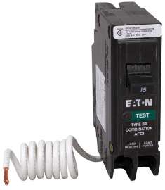 EATON BRN115AFC Circuit Breaker, AFCI, Combination, Type BR, 15 A, 1 -Pole, 120/240 VAC