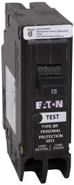 EATON BRP115GFC Circuit Breaker, GFCI, Type BR, 15 A, 1 -Pole, 120 VAC, Center, Long Time, Instantaneous Trip