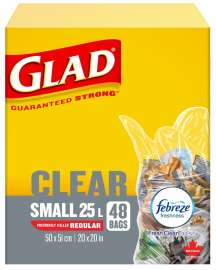 GLAD 30218FRM1 Garbage Bag, 25 L Capacity, Clear